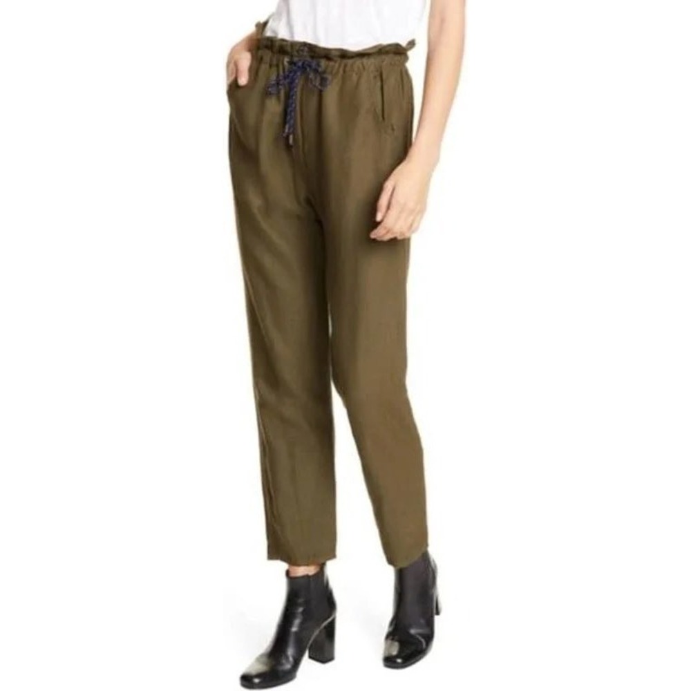 Veronica Beard Jay‎ Ankle Carrot Pants Army Green Linen Cotton Size S